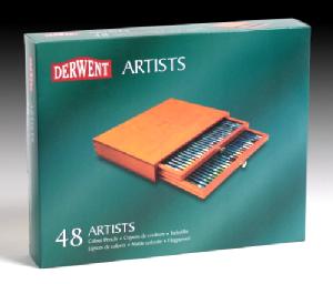 Laurence Mathews Derwent Artist Pencils Set of 48 in a Beautiful Wooden Box 